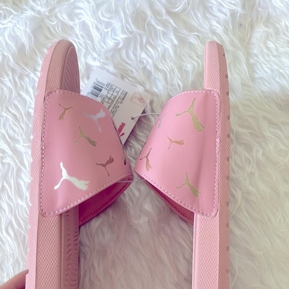 Brand New Puma Cool Cat 2.0 Toss Pink Large Strap Slides Sandals Metallic Logo - Picture 9 of 12